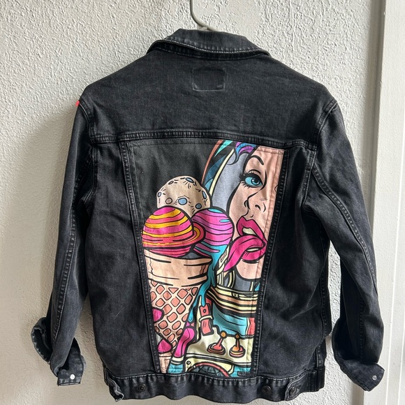 Space cream black denim jacket - Picture 1 of 7